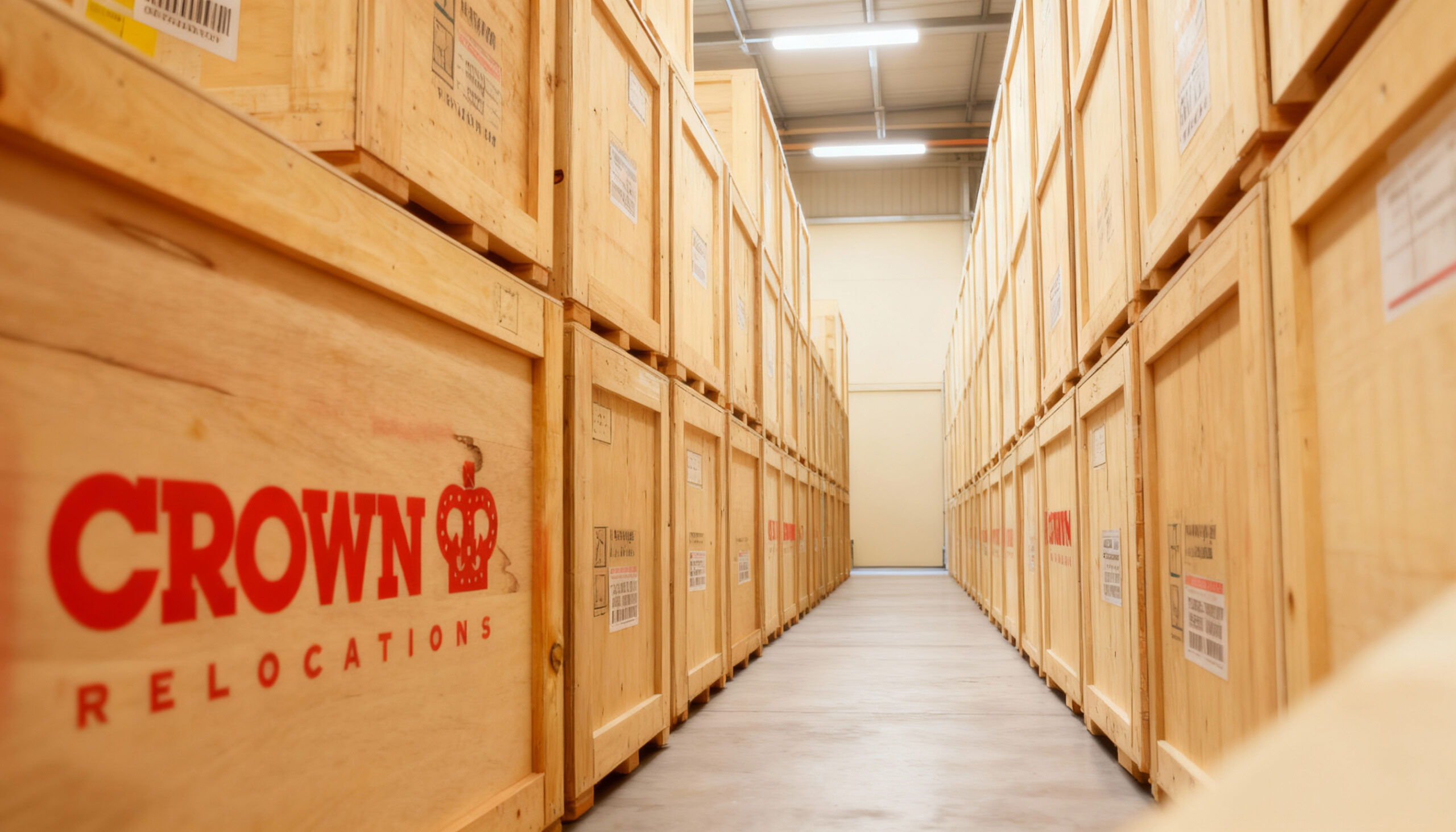 Interior storage room with wooden crates