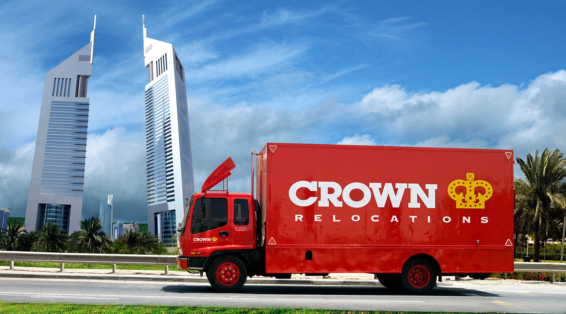Crown Relocations removal truck driving in United Arab Emirates